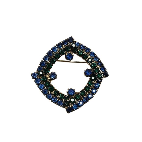 Vintage Blue Green Rhinestone Abstract Brooch Pin - Picture 1 of 4